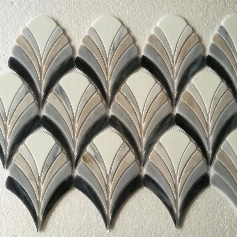 

Tiffany Stained Glass kitchen fish scale mosaic tile, Modern Black White color, can be customized