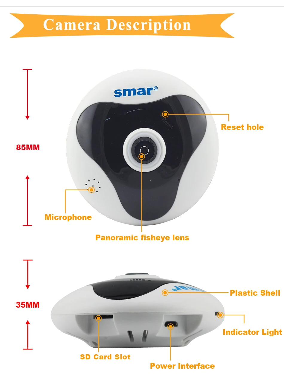 Smar 360 для панорамной съемки Беспроводной IP Камера 960P 3D Очки виртуальной реальности VR объектив рыбий глаз сети Wi-Fi двухстороннее аудио безопасности Камера Поддержка MAX 128G TF