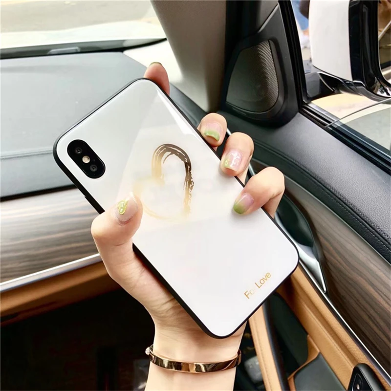 BONVAN Tempered Glass Case For iPhone X Lovely Heart Hard Back Cover Soft Silicone Bumper For iPhone 7 6S 8 Plus 6 Plus Cases07