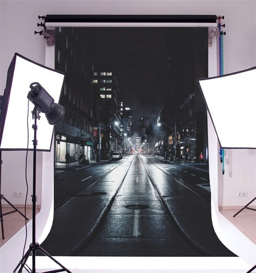 Laeacco Городской Ночной свет картинка с видом улицы фотографии фоны Виниловые фото реквизит для фона камеры фоны для фотостудии