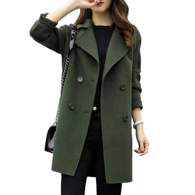 Women Wool Blend Warm Long Coat Plus Size Female Slim Fit Lapel Woolen Overcoat Autumn Winter Cashmere Outerwear