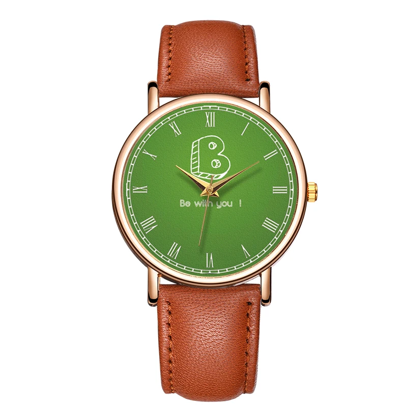 

B-9145 Gleaming Green Dial BE WITH YOU Watch Men Women Fashion Roman Numbers Watch