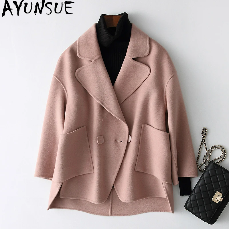 

AYUNSUE Abrigos Mujer Invierno 2018 Double-side Wool Coat Women Short Casual Wool Coat Female Spring Autumn Jacket 38066 WYQ1430