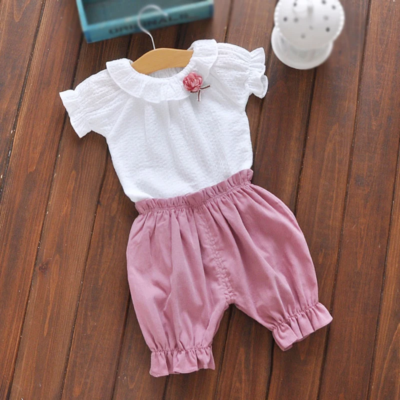 Baby set summer newborn baby girl clothes white t shirt pants suit 2pcs