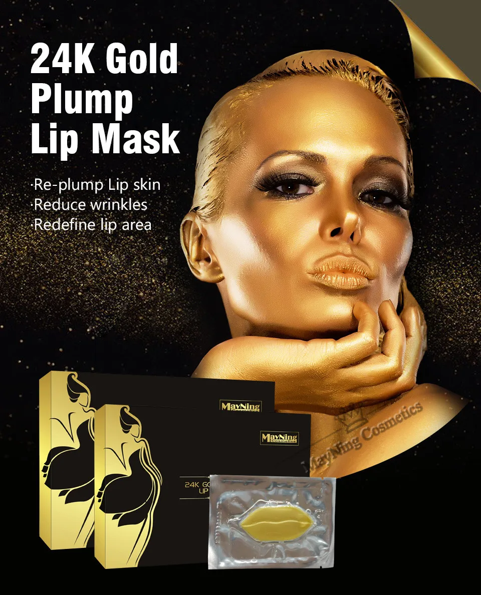 24 K Золотая пухленая маска для губ 3 шт./кор. повторно пухленькая кожа для губ уменьшает морщины переопределить область губ