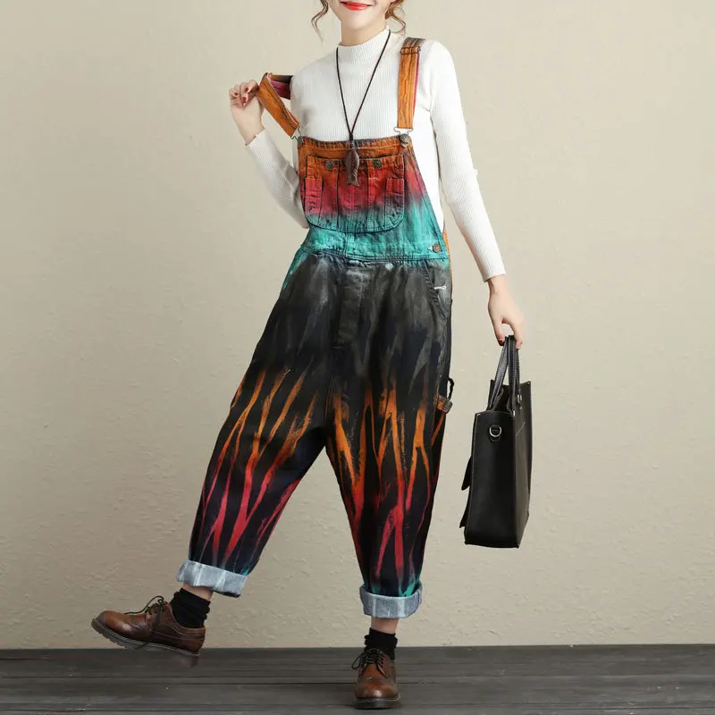 Big yard Wide Leg Baggy Colorful Painted jeans Jumpsuits HipHop denim