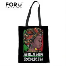 FORUDESIGNS/Льняная сумка сумки для женский, черный арт африканские девушки хозяйственная сумка с рисунком Женская летняя сумка для пляжа сумки женские Eco для хранения