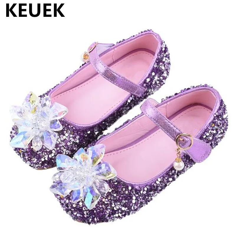 

New Children Leather Shoes Rhinestone Flats Girls Princess Crystal shoes Baby Toddler Breathable Student Dance Shoes Kids 03