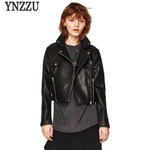 YNZZU Новая женская куртка из искусственной кожи черная тонкая куртка с отложным воротником на молнии Женская куртка из искусственной кожи уличная одежда высокого качества YO338