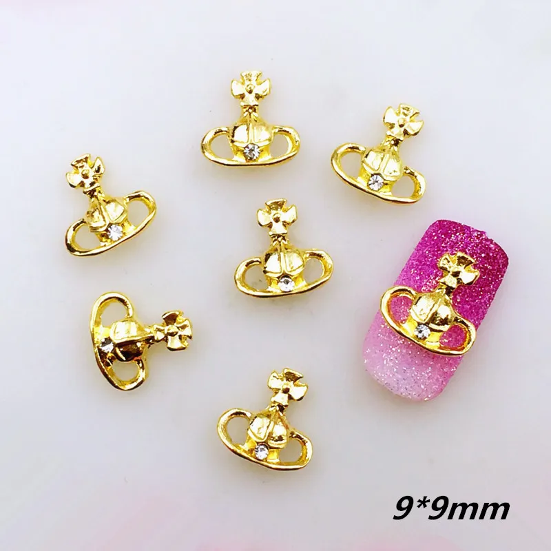 10Pcs-Lot-9-9mm-Gold-Planet-with-Rhinestone-Metal-Alloy-Nail-Art ...