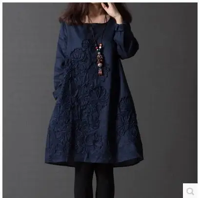 

Cheshanf New Female Women's Cotton Linen Art Fan Fresh Loose Bohemia Dress Embroidered Patchwork Plus Big Size Maxi Dresses