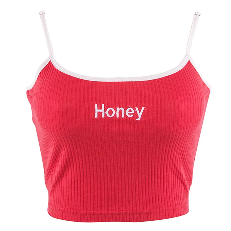 Women Honey Letter Sports Tank Top Short Yoga Shirt Female Slip Crop Tops Camis Camisoles Gym Traning Running Fitness Shirt