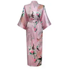 Розовое китайское женское атласное женское банное полотенце на липучке Летние повседневные ночные рубашки кимоно юката платье с цветочным принтом пижамы NR147