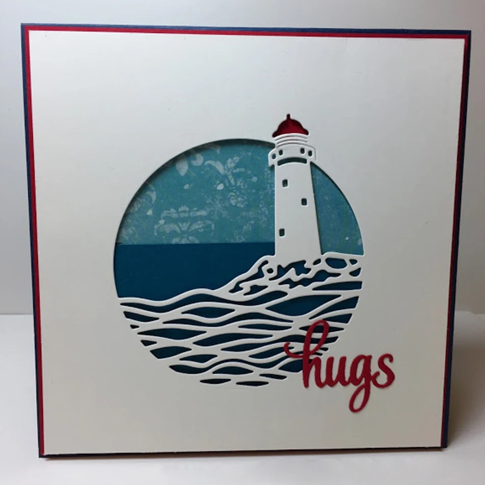 

Naifumodo Lighthouse Circle Metal Cutting Dies Scrapbooking Wave Background for DIY Paper Card Crafts Embossing Dies New 2019
