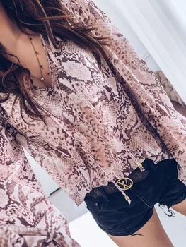 

Women V-neck Chiffon Floral Tops Long Sleeve Flower Print Shirts