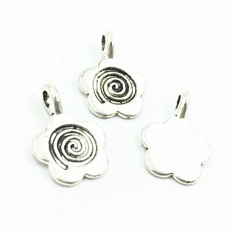

50Pcs Silver Tone Pendants For Bracelets Cute Flower Metal Fashion Jewelry DIY Charms Craft Findings 15mm