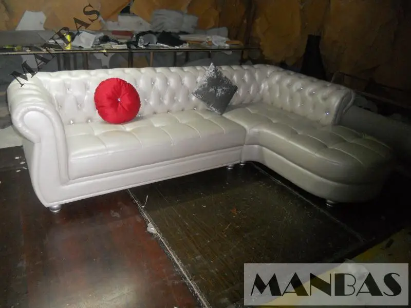 Европейский Стиль Мебель для гостиной Топ Пояса из натуральной кожи диван Честерфилд l-образный Гостиная диван sf371 фондовый серебряный цвет