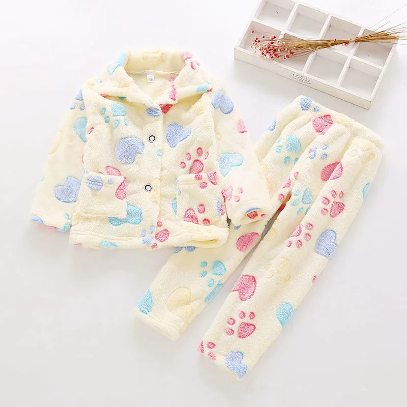Пижамы для девочек детские осень-зима, теплые, милые, миленькие в японском стиле с рисунком из полиэстера, хлопка, фланели полный пижамный комплект, одежда для сна, для детей, для мальчиков и девочек
