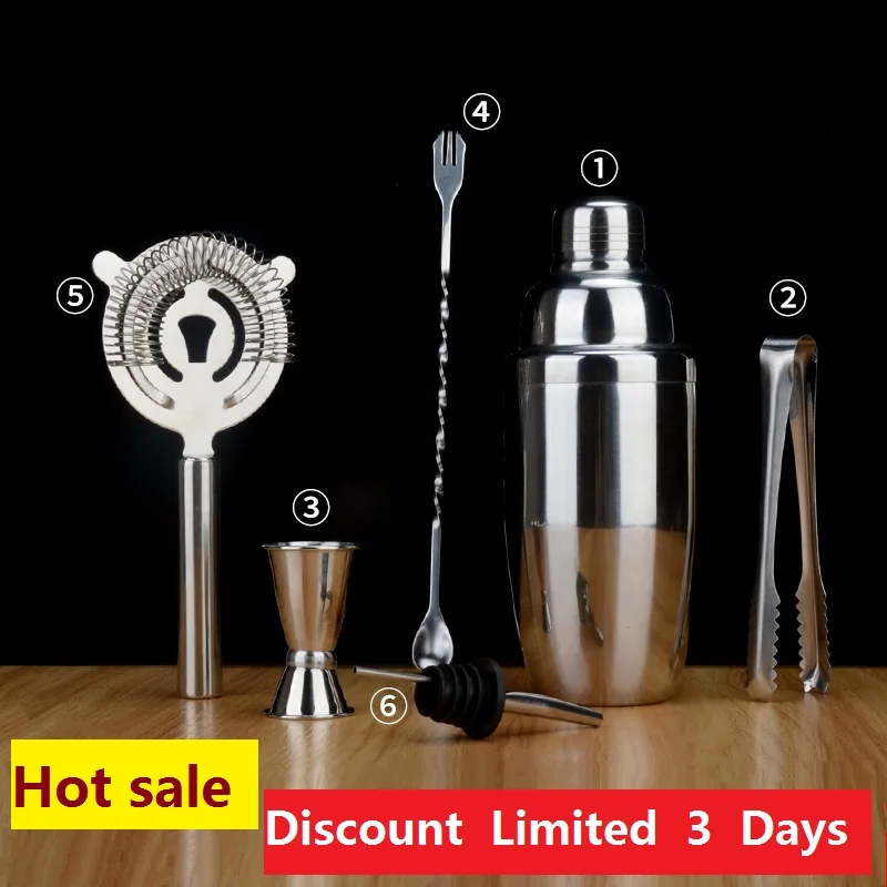 

6Pcs/Set Bartending Kit Cocktail Shaker Set kit Bartender Kit shakers Stainless Steel Bar Tool Set with Stylish Bamboo Stand