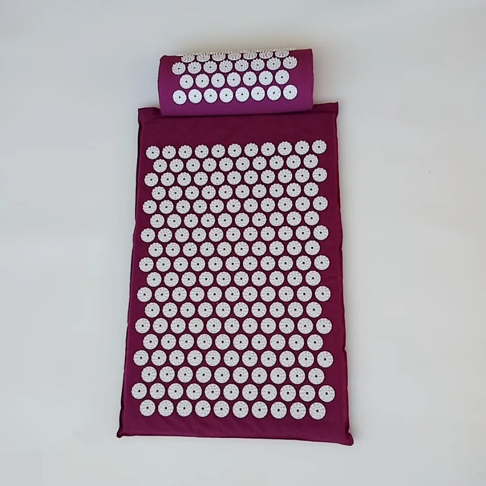 Health & Relaxation Massage Cushion Massage Mat Acupressure Shiatsu Neck Back Pain Relief Spike Yoga Mat With Pillow Purple