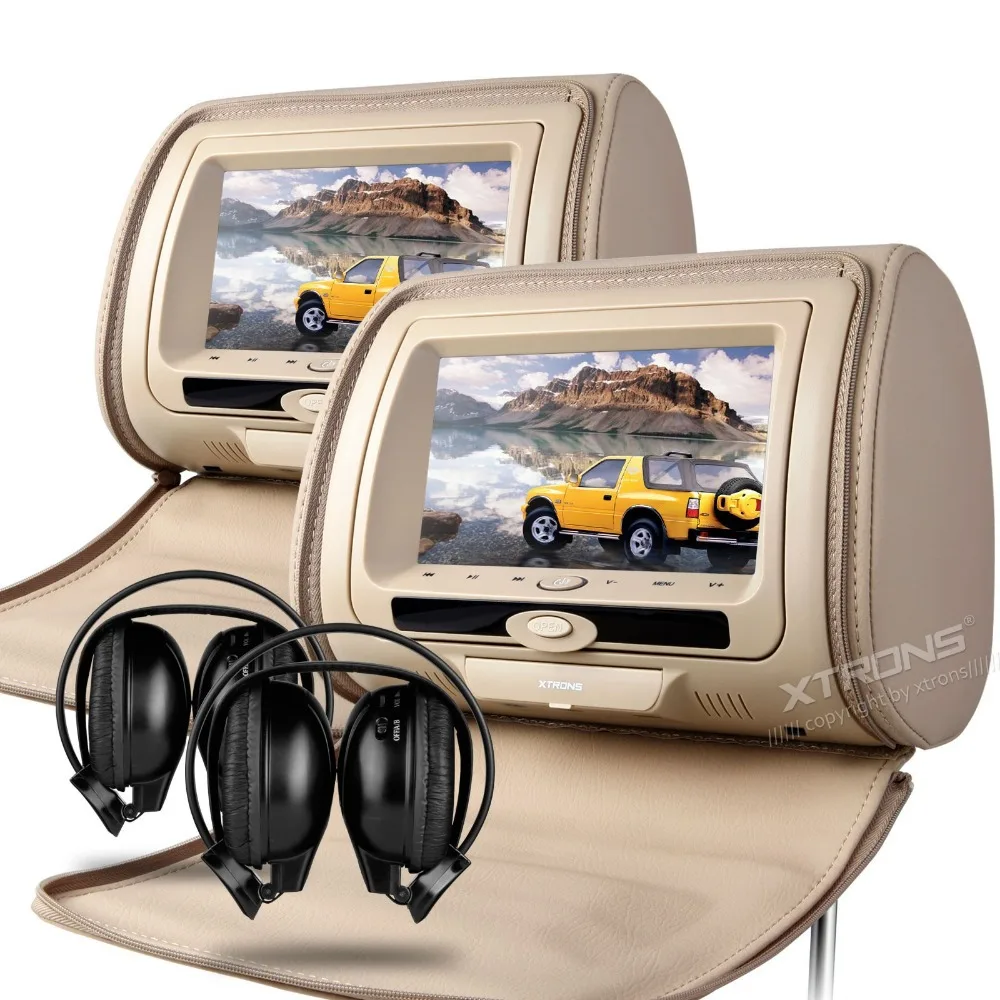 Excellent 2x7" Beige Headrest Car Monitor with DVD Function & USB SD FM Transmitter IR Transmitter & 2 IR Headphones(Black&Grey Optional) 2 Excellent 2x7" Beige Headrest Car Monitor with DVD Function & USB SD FM Transmitter IR Transmitter & 2 IR Headphones(Black&Grey Optional) 2