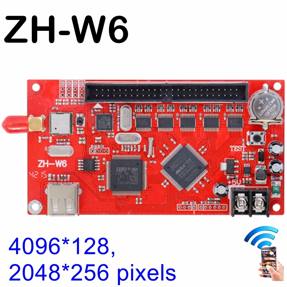 

ZH-W6 wifi+USB led control card P10 Module wifi wireless led sign controller card 4096x128 pixels U disk drive board