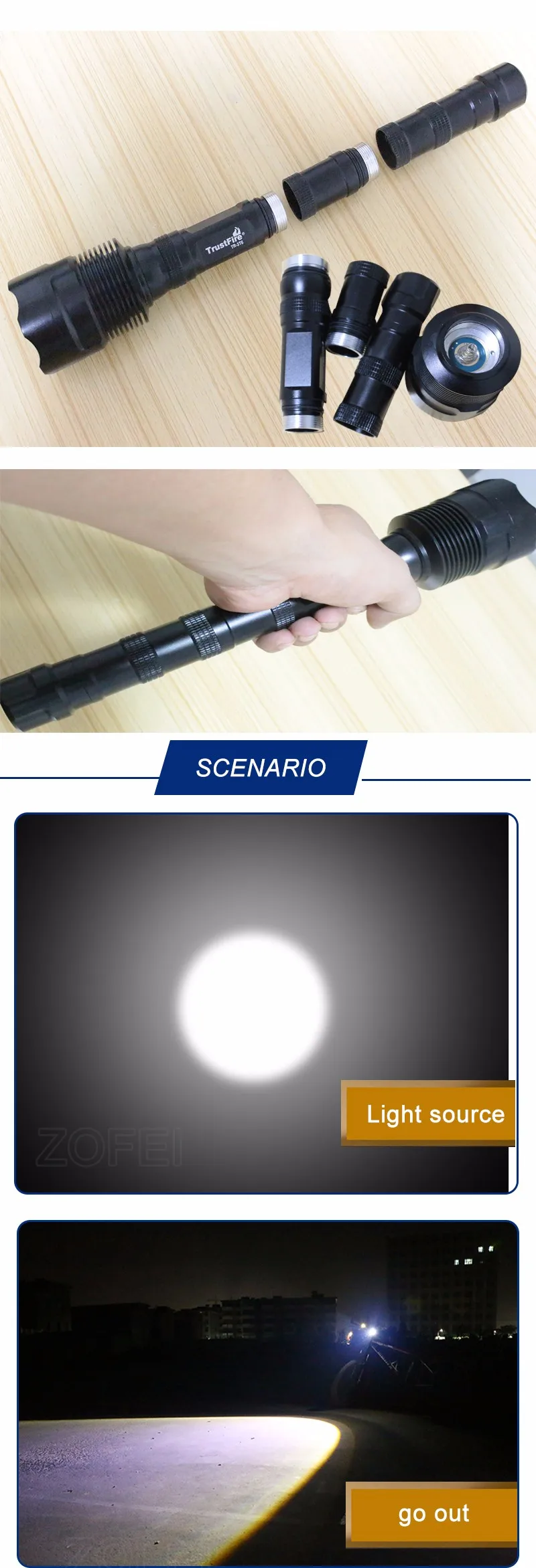Excellent 3 * CREE XM-L T6 3T6 Flashlight 5 Mode 6000 Lumen XML T6 LED Flashlight, Use 2 or 3 18650 batteries, 20pcs/lot  free shipping 2