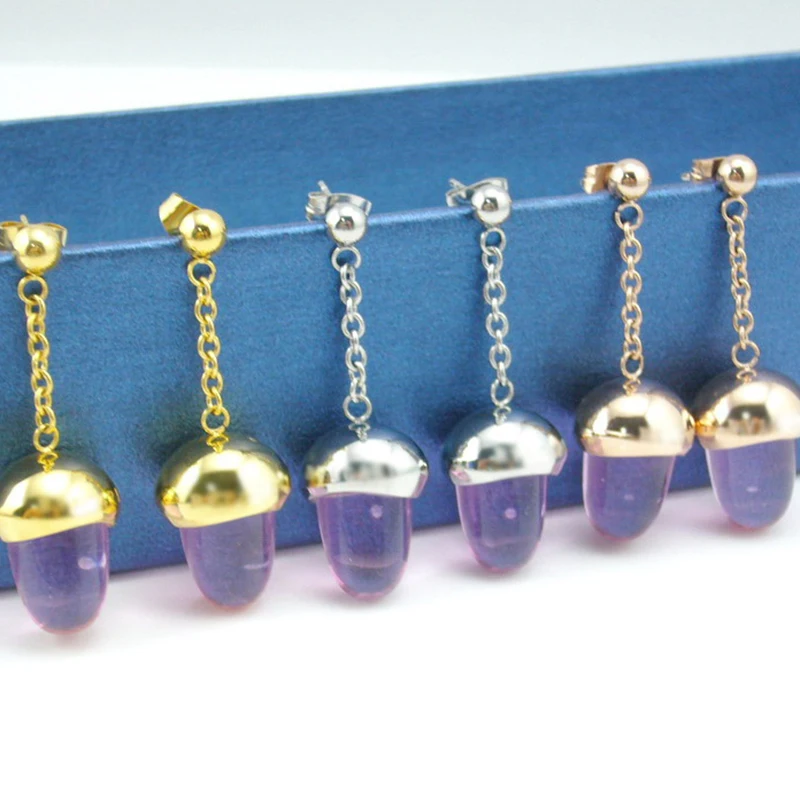 

Fashion Pink Stone Waterdrop Rose Gold Color Stainless Steel Drop Earrings