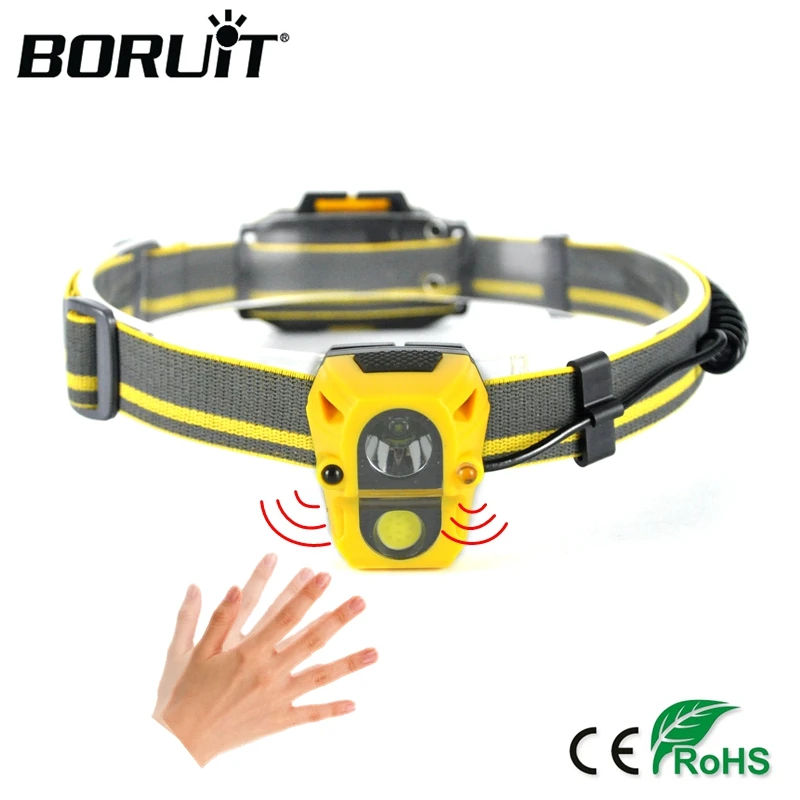 

BORUIT XPE COB LED Mini HeadLamp 3 Modes IR Sensor Headlight Use AAA Battery Flashlight Camping Fishing Waterproof Head Torch