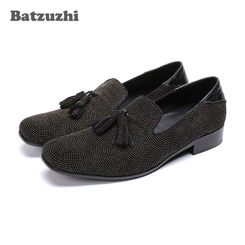 Batzuzhi Brand New Men Shoes Black Crystal Men Loafers Casual Business Leather Shoes Man zapatos de hombre with Tassels, US6-12 Batzuzhi Brand New Men Shoes Black Crystal Men Loafers Casual Business Leather Shoes Man zapatos de hombre with Tassels, US6-12