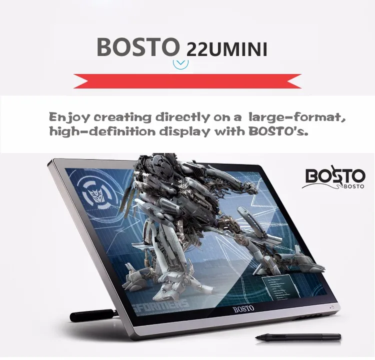 Профессиональный графический планшет BOSTO 22UMini 21,5 дюйма с разрешением Full HD для рисования 8192 уровней ручка и перчатка для рисования и подставка