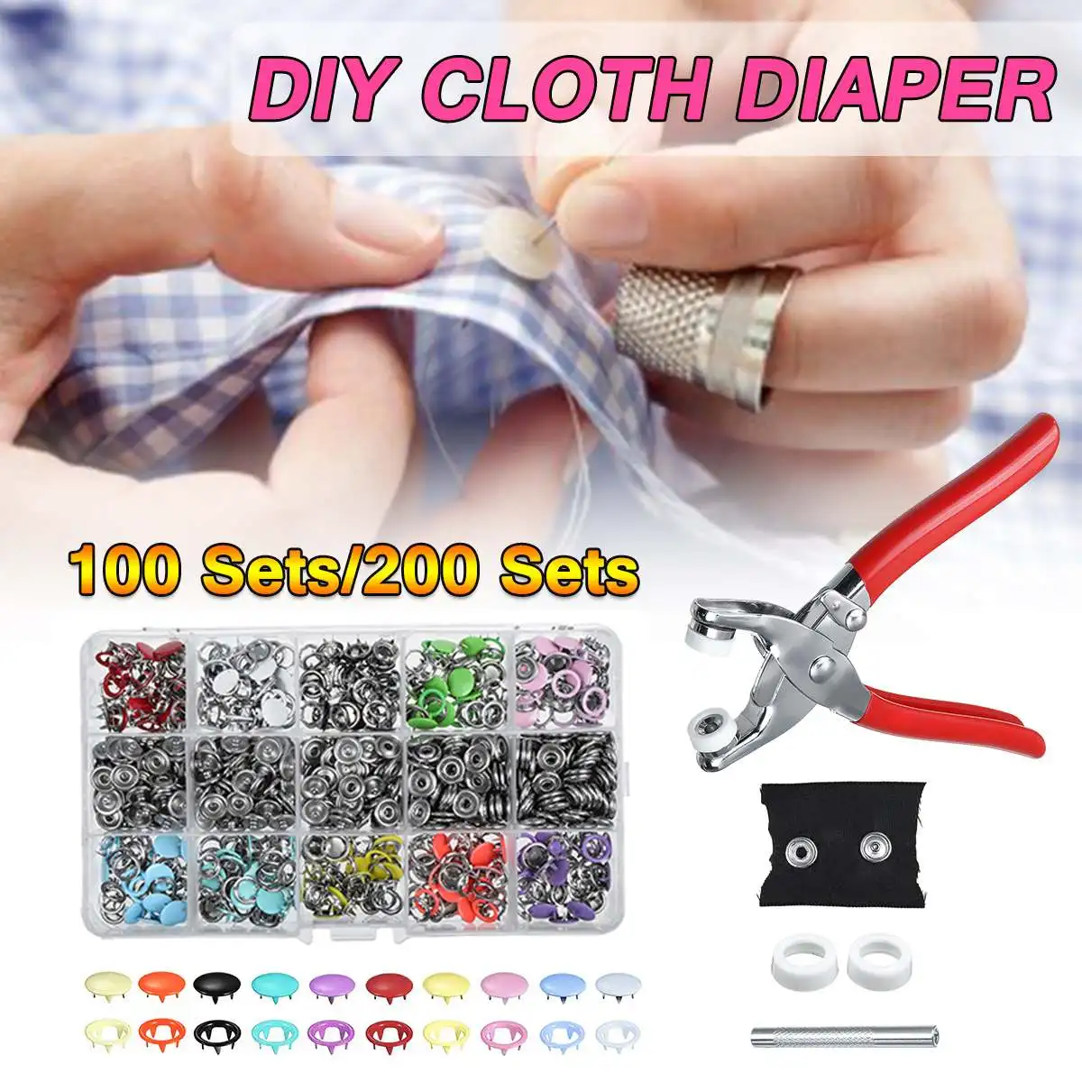 

100/200Sets 10 Colors Metal Sewing Buttons Press Studs Sewing Craft Fastener Snap Pliers Craft Buttons Tool Cloth Sewing