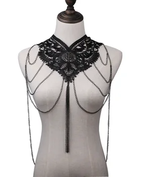 

2018 New Arrival Woman Black Lace Appliqued Detachable Collar Dress Accessories with Pendant