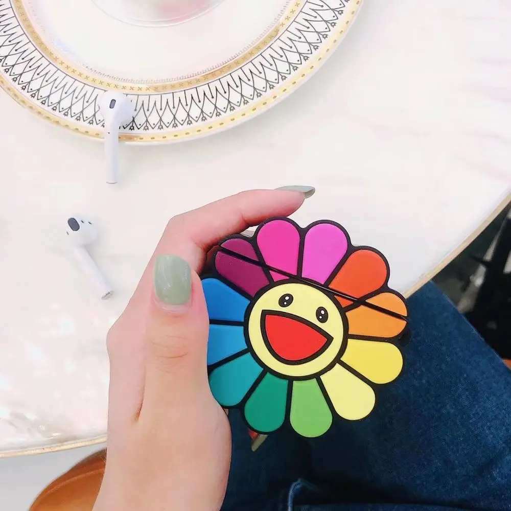 Murakami Takashi Sunflower earphone Headset Protective Wireless Bluetooth Accessories airpods Case covers For Airpods 1/2