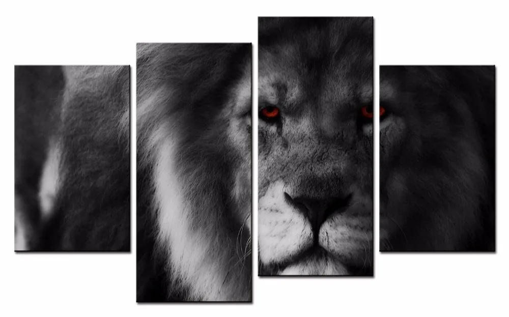 

4 Piece Canvas Art Printing Photo the lion Painting Custom Canvas Print On Canvas Printing Wall Pictures Home Decoration XJ1-249