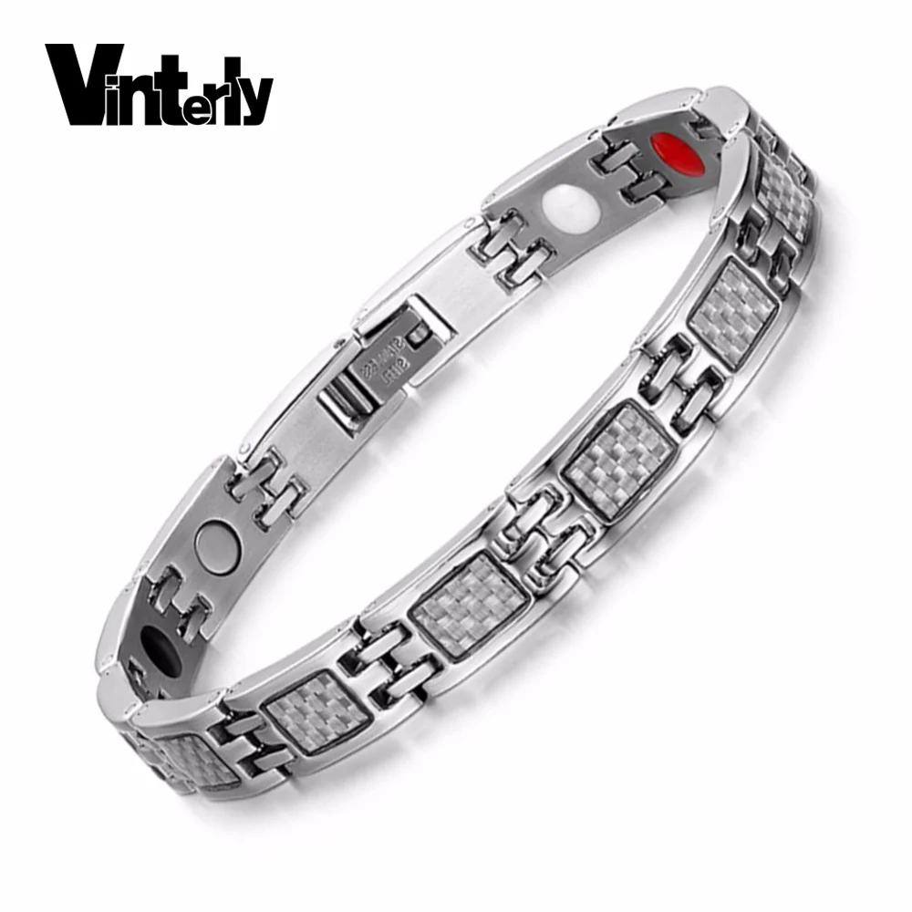 

Vinterly Carbon Fiber Women Bracelet Energy Germanium Magnetic Hologram Bracelets Chain Stainless Steel Bracelets for Women