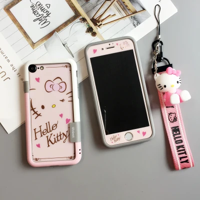 Для iphone 8 Plus ударопрочный бампер+ Задняя Передняя KT cat пленка из закаленного стекла для iPhone 7 8 Plus 6 6 S 3D держатель - Цвет: pink