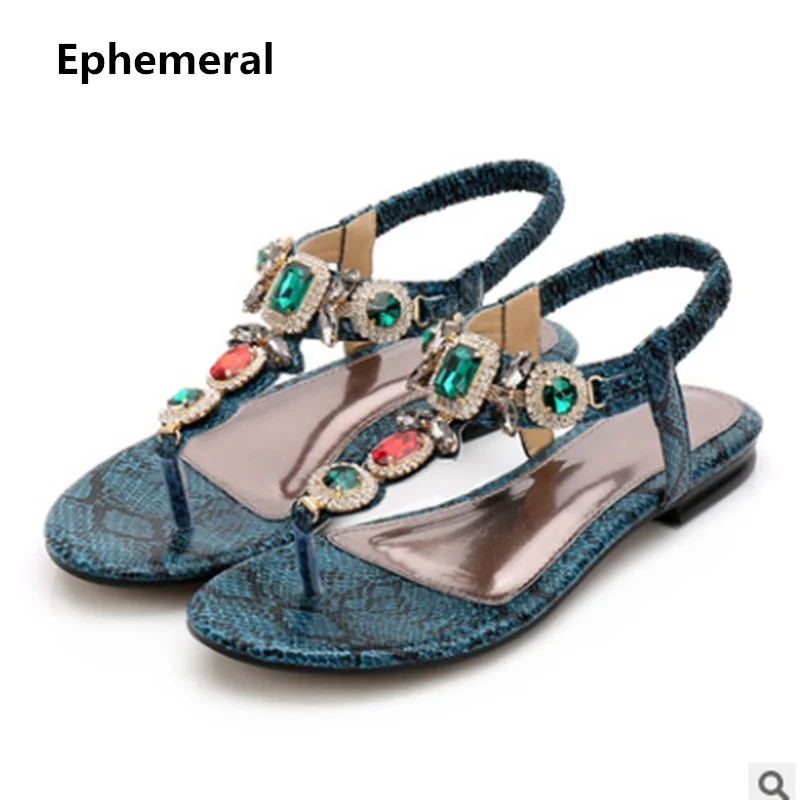 

2019 Luxury Gladiator Rhinestones Ethnic Elastic band Girl Flats sandals Leisure Beach shoes Women Thongs Flip flops Plus size 4