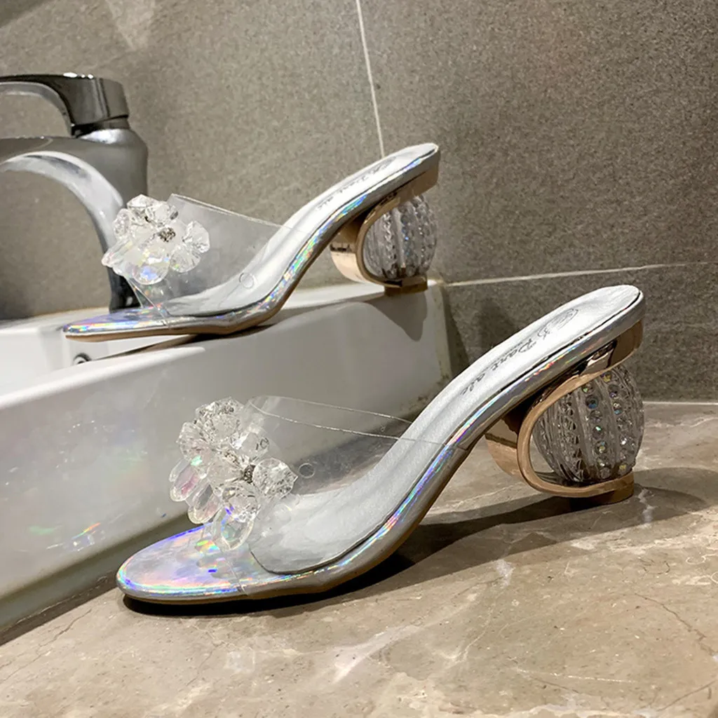 

summer Women Ladies Fashion Strang Style Heels Crystal Plastic Metal Decoration Causal Slipper Shoes Sandals Zapatos De Mujer