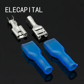 

4.8mm Crimp Terminal 50 Female Spade Connector+ 50 Blue Case