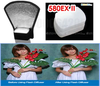 

2 in1 Universal Flash Diffuser Silver/white Reflector + White Flash Bounce Softbox for Can&n Speedlite Speedlight 580EX 580 EXII