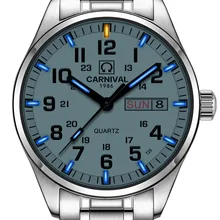 Роскошный светильник Тритий, водонепроницаемые часы для мужчин, сапфировое стекло, серебро, нержавеющая сталь, отображение даты, недели, черный циферблат, кварцевые часы