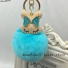 CCOR NEW Rabbit Fur Fluffy keychain Full Rhinestone Rabbit Head keychain car bag accessories,1pcs,MQ0047