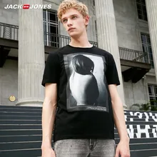 JackJones Мужская Новинка хлопок прямой крой круглый вырез черная футболка с принтом | 219101510