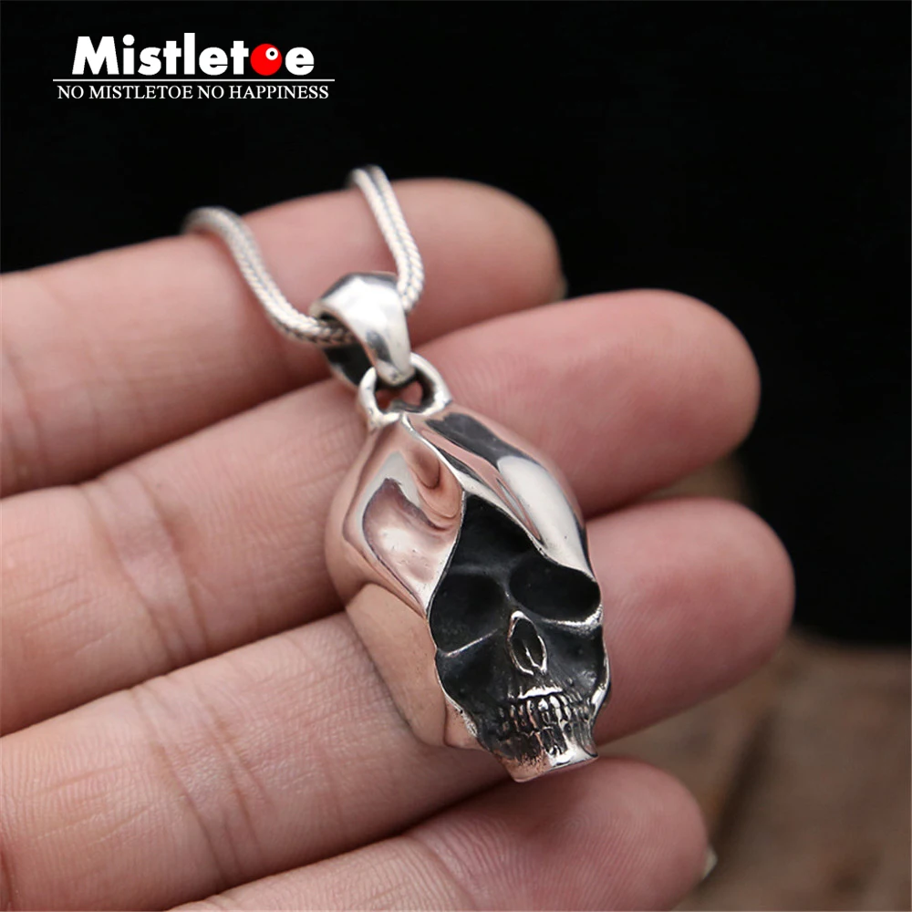 

Genuine 925 Sterling Silver Vintage Punk Locomotive Lucky Skull Pendant For Women Men Necklace Jewelry Thai