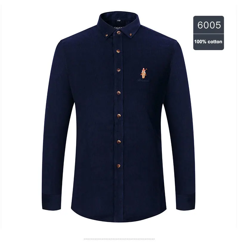 Casual Men's Standard-fit Long-Sleeve Corduroy Shirt Cotton Classic Button-Down Silhouette Embroidered Mens Dress Shirts 6001 (16)