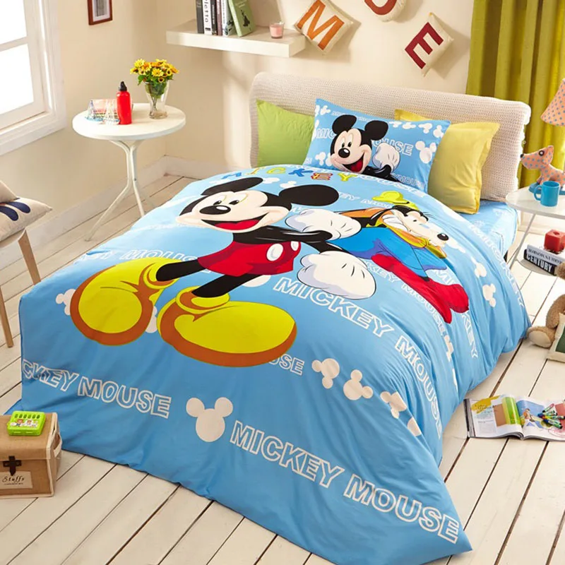 

DISNEY 100% Cotton Mickey Bedding Set Cartoon Duvet Cover Sheet Set Single Queen Size For Children Beddings
