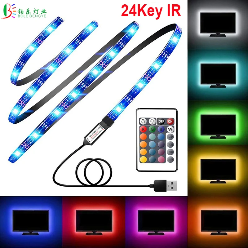 DC5V USB СВЕТОДИОДНЫЙ светильник для ТВ 5050 RGB лента смещенная Водонепроницаемая Смарт wifi контроллер 24Key пульт дистанционного управления 1 м 2 м 5 м PC подсветка Гибкая веревка