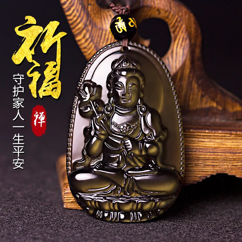 Подвеска в виде медальона с природным обсидианским льдом|obsidian pendant|obsidian buddha