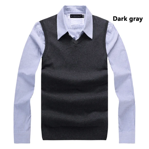 Стиль мужские пуловеры без рукавов с v-образным вырезом свитера хлопок повседневные мужские трикотажные свитера тонкий мужской жилет - Цвет: Dark gran